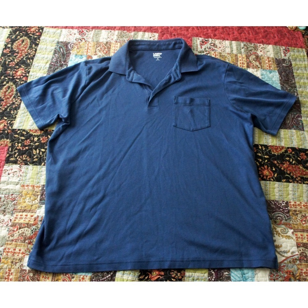 Lands End Men's XL Blue Supima Cotton Polo Shirt - Short Sleeves with Pocket